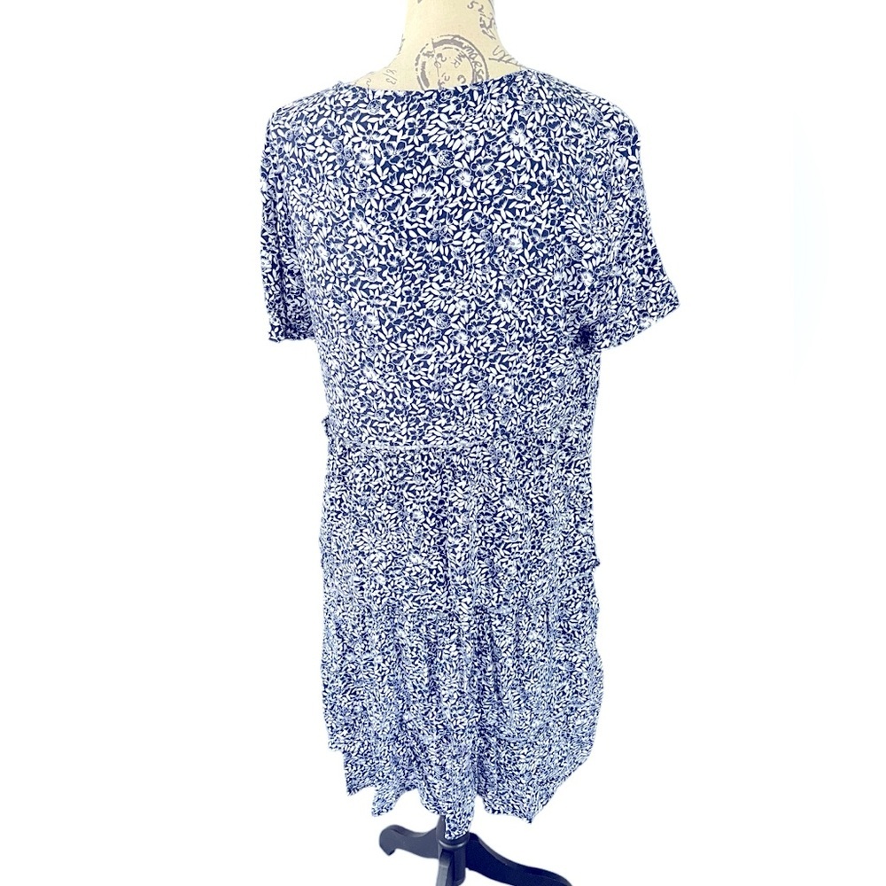 J. Crew Factory Floral tierd skirt mini dress, size large, blue, white print - Picture 2 of 8